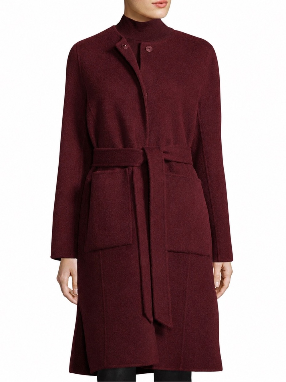 Eileen Fisher Boiled Wool Coat Med Burgundy Minimalist Quiet Luxury Holiday Fall